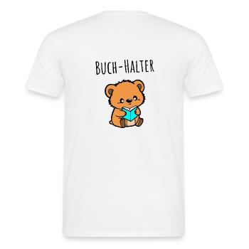 Der kleine Teddy ist ein Buch Halter! - Männer T-Shirt - Weiß - Hinten - AI Model Male 178 dark (178cm)