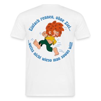 Pumuckl Mit Spruch Einfach Rennen, Ohne Ziel… - Männer T-Shirt - Weiß - Hinten - AI Model Male 178 dark (178cm)