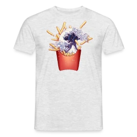 Maquette de T-shirt homme « La Grande Vague de Kanagawa et Frites » à imprimer et personnaliser