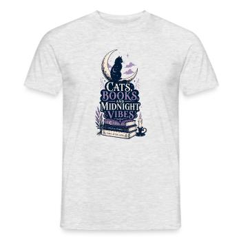 Katzen Bücher Mond Mystisch Geschenk für Leser - Männer T-Shirt - Grau meliert - Vorne - AI Model Male 178 dark (178cm)