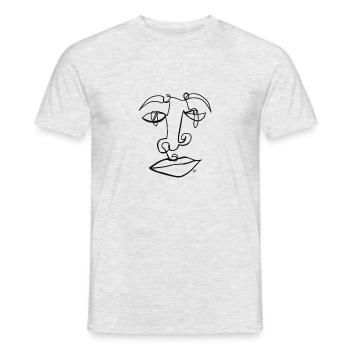 Line Art Gesicht aus einer Linie Portrait schwarz - Männer T-Shirt - Grau meliert - Vorne - AI Model Male 178 dark (178cm)