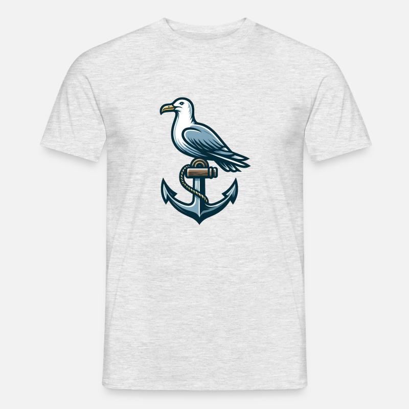 Anker mit Möwe - Männer T-Shirt - Grau meliert