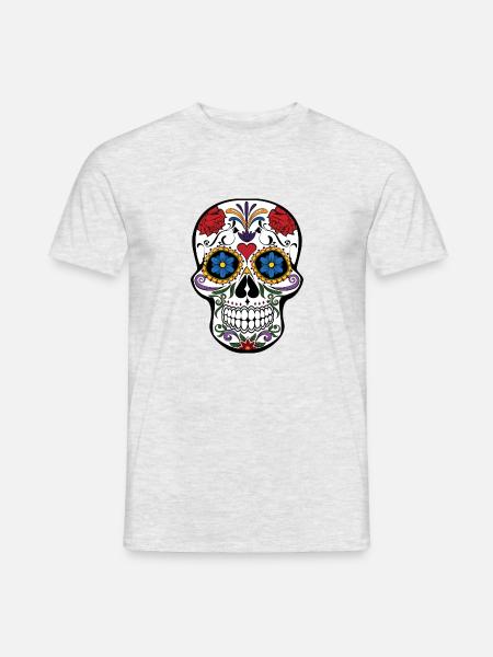 Bunter Totenkopf - Männer T-Shirt - Grau meliert