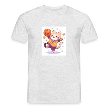 Chat avec basket-ball - T-shirt homme - gris chiné - Devant - AI Model Male 178 dark (178cm)