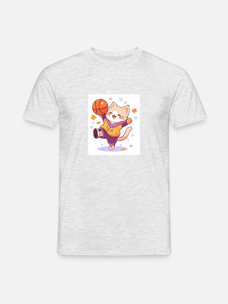 Kot z koszykówką - T-shirt męski - szary melanż