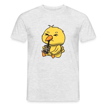 Anime Kawaii Bubble Tea Drinking Yellow Bird Hand - Men's T-Shirt - heather grey - Front - AI Model Male 178 dark (178cm)