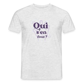 Tee-shirt marrant «Qui s’en fout ? » - T-shirt homme - gris chiné - Devant - AI Model Male 178 dark (178cm)