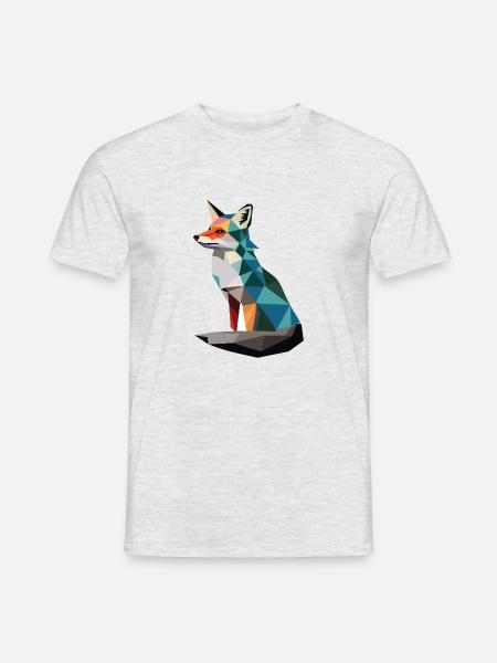 Polygon - Fuchs - Moderne Kunst Tier Design - Männer T-Shirt - Grau meliert