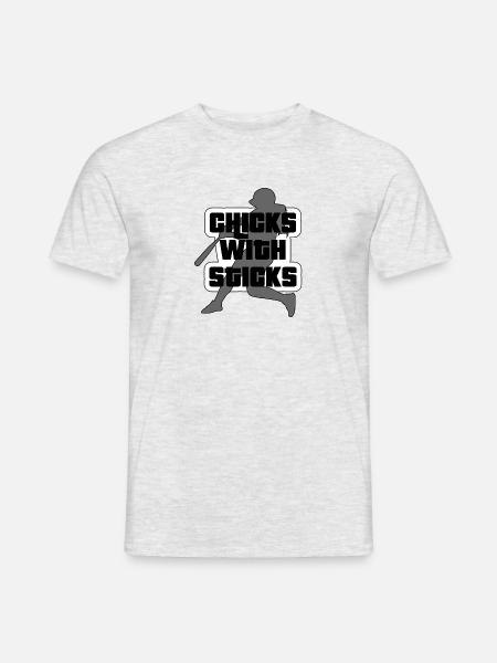 Softball-Slogan "Mädchen mit Stöcken" - Männer T-Shirt - Grau meliert