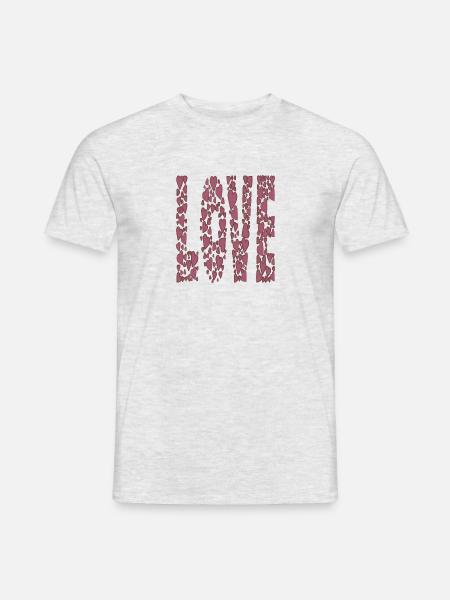 rot-Herzen-LOVE - Männer T-Shirt - Grau meliert