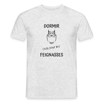 Dormir c'est pour les feignasses - T-shirt homme - gris chiné - Devant - AI Model Male 178 dark (178cm)