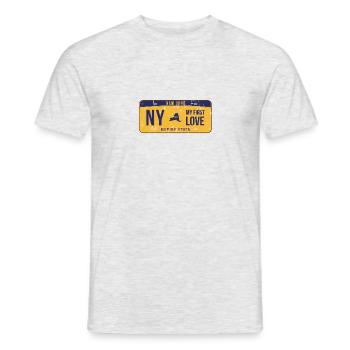 NY My First Love License Plate - Männer T-Shirt - Grau meliert - Vorne - AI Model Male 178 dark (178cm)