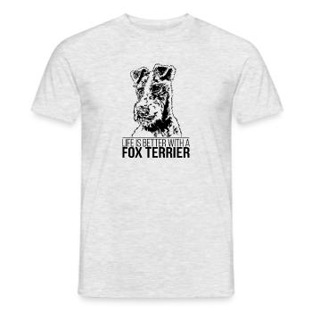 FOX TERRIER life is better Hunde Spruch Wilsigns - Männer T-Shirt - Grau meliert - Vorne - AI Model Male 178 dark (178cm)