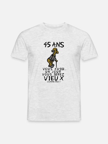 45 ans vieux monsieur anniversaire humour - T-shirt homme - gris chiné