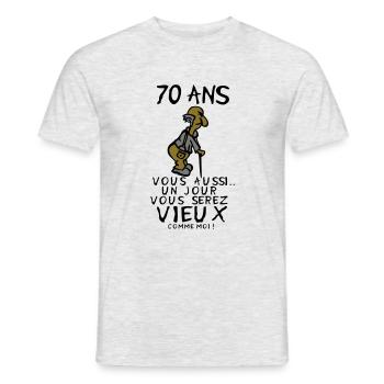 70 ans vieux monsieur anniversaire humou - T-shirt homme - gris chiné - Devant - AI Model Male 178 dark (178cm)