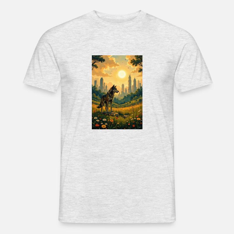 Das Bild des Wolfes - Männer T-Shirt - Grau meliert