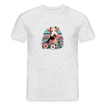 Airedale Terrier Retro Pastell Blumen - Männer T-Shirt - Grau meliert - Vorne - AI Model Male 178 dark (178cm)