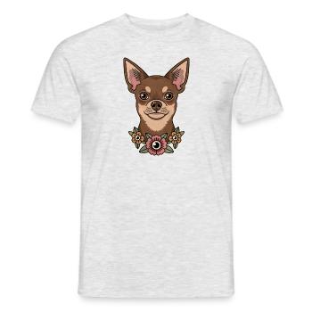 Portrait mignon de Chihuahua avec des fleurs - T-shirt homme - gris chiné - Devant - AI Model Male 178 dark (178cm)