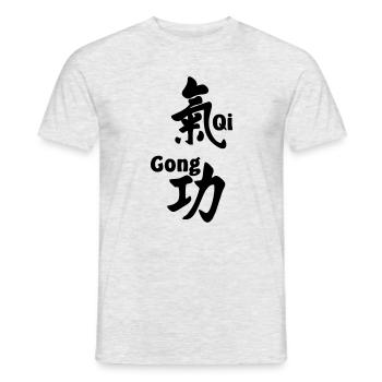 QI-Gong-Skript mit Text vertikal - Männer T-Shirt - Grau meliert - Vorne - AI Model Male 178 dark (178cm)