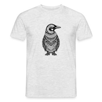 Cool penguin with boho ethno patterns in black - Men's T-Shirt - heather grey - Front - AI Model Male 178 dark (178cm)