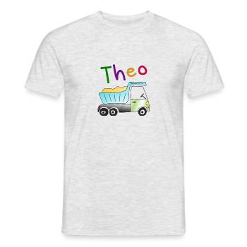 Theo First Name Tipper Boy Car Name Truck Party - Men's T-Shirt - heather grey - Front - AI Model Male 178 dark (178cm)