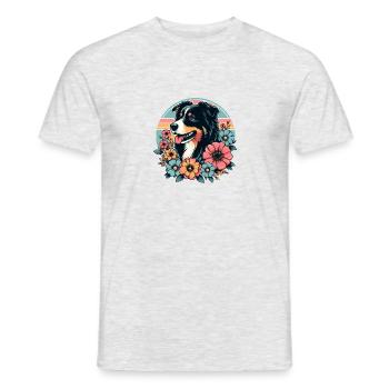 Berger australien noir tri pastel rétro fleurs - T-shirt homme - gris chiné - Devant - AI Model Male 178 dark (178cm)