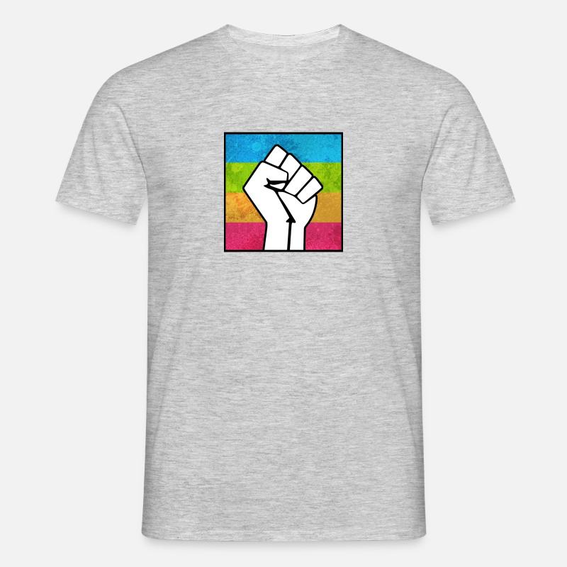Panromantischer Pride Faust Aufkleber - Männer T-Shirt - Grau meliert