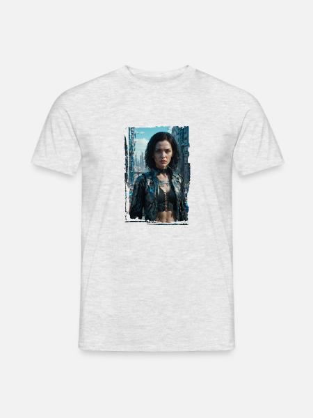 Porträt eines Sci-Fi-Cyberpunk-Mädchens - Männer T-Shirt - Grau meliert