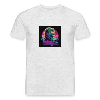 Lion with neon colors, synthwave / 80s - Men's T-Shirt - heather grey - Front - AI Model Male 178 dark (178cm)