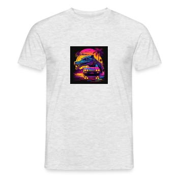 Krokodil mit Neonfarben, Synthwave / 80er Jahre - Männer T-Shirt - Grau meliert - Vorne - AI Model Male 178 dark (178cm)