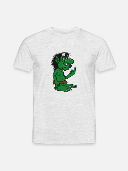 troll witzig cartoon stinkefinger spitzohr maerche - Männer T-Shirt - Grau meliert