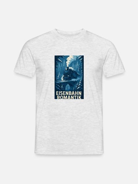 Eisenbahn Dampflok Winter Wald Romantik - Männer T-Shirt - Grau meliert