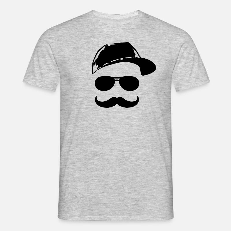 Gesicht mit Schnurrbart - Männer T-Shirt - Grau meliert