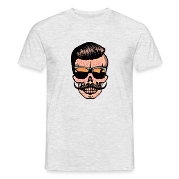 hipster mexicaine tete de mort crane moustache - T-shirt homme - gris chiné - Devant - AI Model Male 178 dark (178cm)
