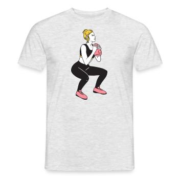 Bodybuilder Leg Day Girl Kettlebells Fitness - Männer T-Shirt - Grau meliert - Vorne - AI Model Male 178 dark (178cm)