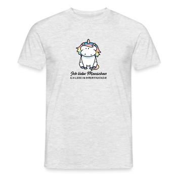 Einhorn liebt Menschen - Männer T-Shirt - Grau meliert - Vorne - AI Model Male 178 dark (178cm)