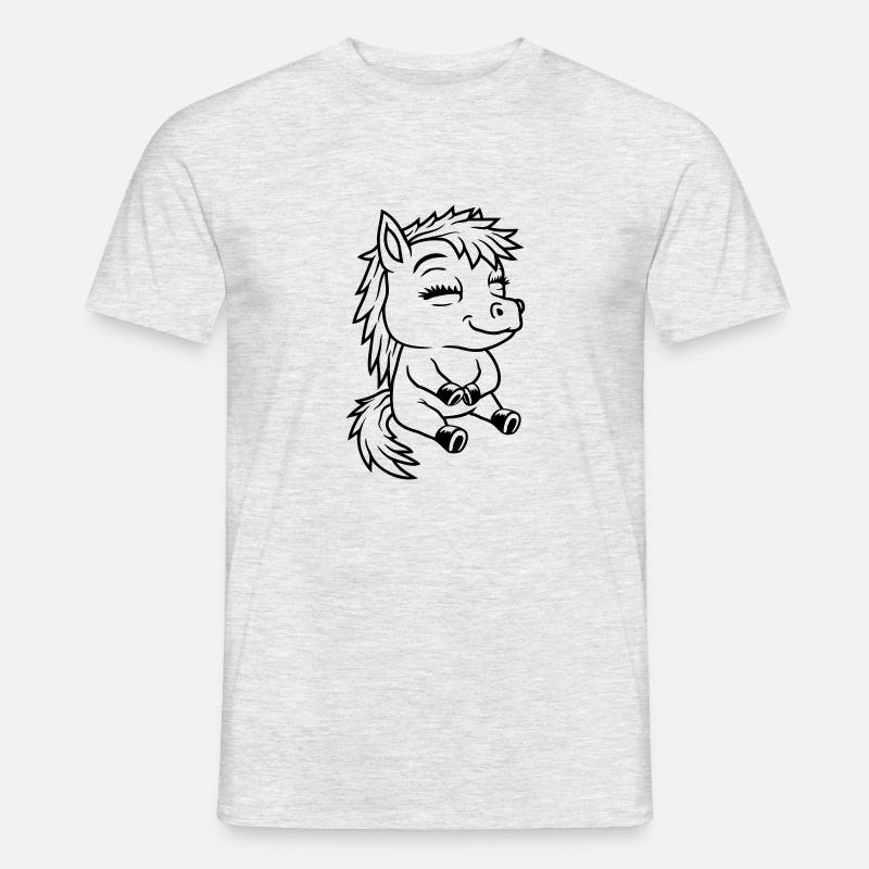 Comic kleines sitzendes Pony - Männer T-Shirt - Grau meliert