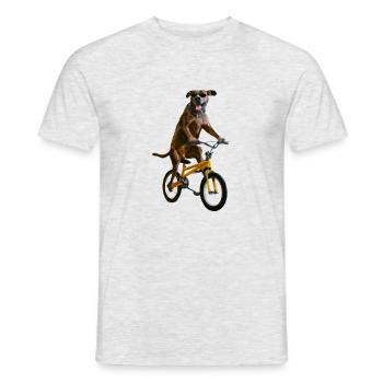 Dog Riding a Bicycle Funny Wearing Sunglasses Lab - Men's T-Shirt - heather grey - Front - AI Model Male 178 dark (178cm)
