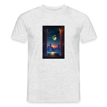 Paysage de New York avec plein lune - T-shirt homme - gris chiné - Devant - AI Model Male 178 dark (178cm)