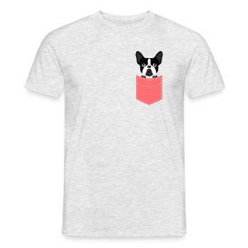 Pocket Boston Terrier Hund - Männer T-Shirt - Grau meliert - Vorne - AI Model Male 178 dark (178cm)