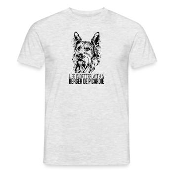 BERGER DE PICARDIE life is better Hundespruch Hund - Männer T-Shirt - Grau meliert - Vorne - AI Model Male 178 dark (178cm)