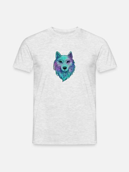 Wolf Kopf Wolfhead Zeichnung Kunst Illustration - Männer T-Shirt - Grau meliert