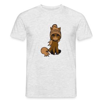 Pony Pferd sitzen spass pudelmuetze Maedchen suess - Männer T-Shirt - Grau meliert - Vorne - AI Model Male 178 dark (178cm)