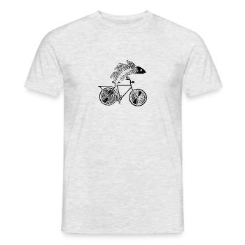 Fish with bicycle /motive in black, white and blue - Men's T-Shirt - heather grey - Front - AI Model Male 178 dark (178cm)