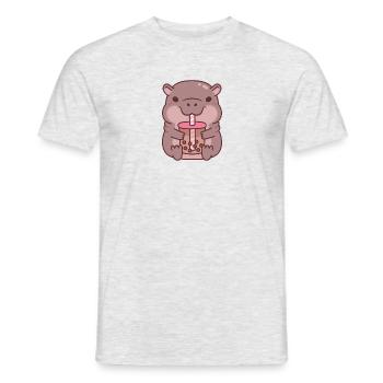 Hippopotame mignon buvant du thé à bulles - T-shirt homme - gris chiné - Devant - AI Model Male 178 dark (178cm)