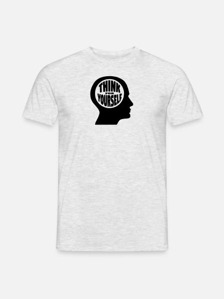 Hohler Kopf - think for yourself - Männer T-Shirt - Grau meliert