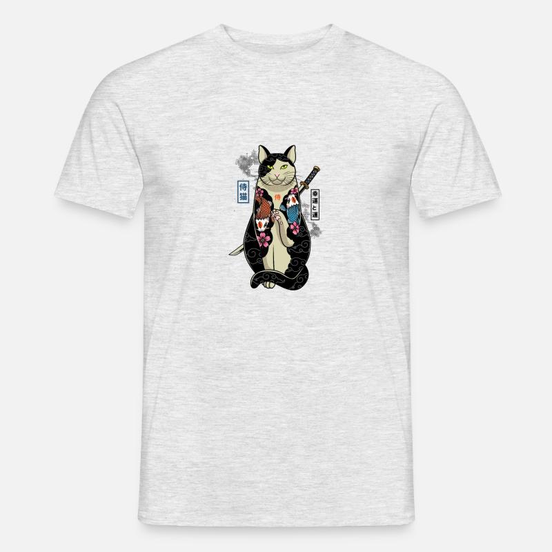 gatto samurai - neko maneki - T-shirt uomo - grigio melange