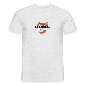 J'aime la saucisse ! Savourez l'excellence! - T-shirt homme - gris chiné - Devant - AI Model Male 178 dark (178cm)