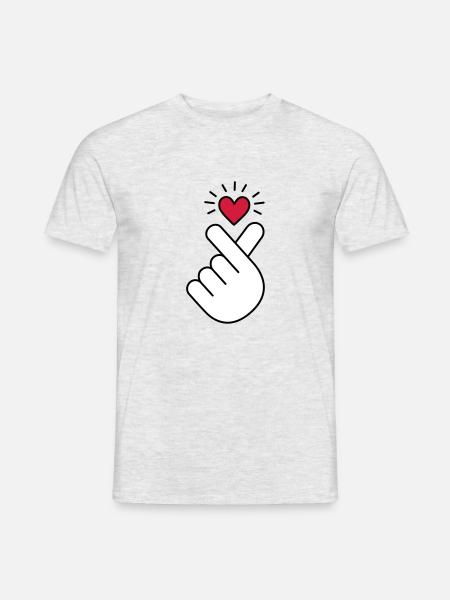 Coeur K-pop, symbole de la musique pop Corée K, doigt, main - T-shirt homme - gris chiné