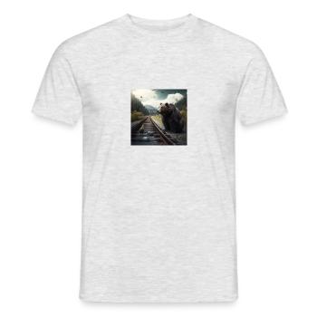 Eisenbahn-Bär und Wald-Vogel - Männer T-Shirt - Grau meliert - Vorne - AI Model Male 178 dark (178cm)